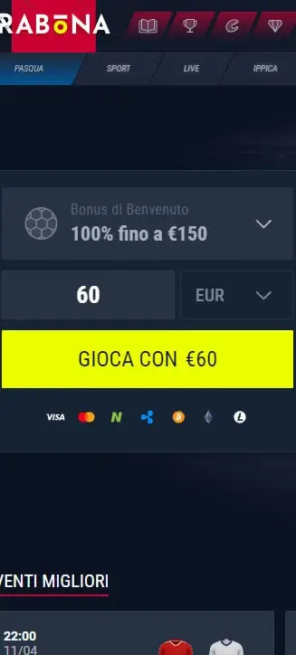 Processus d'inscription de Rabona sur mobile