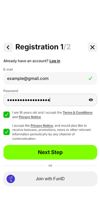 Processus d'inscription de SpinIt sur mobile